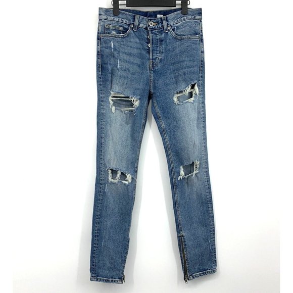 H&M Denim - H&M Jeans Blue Distressed Denim Zip Ankle Skinny High Rise Button Fly